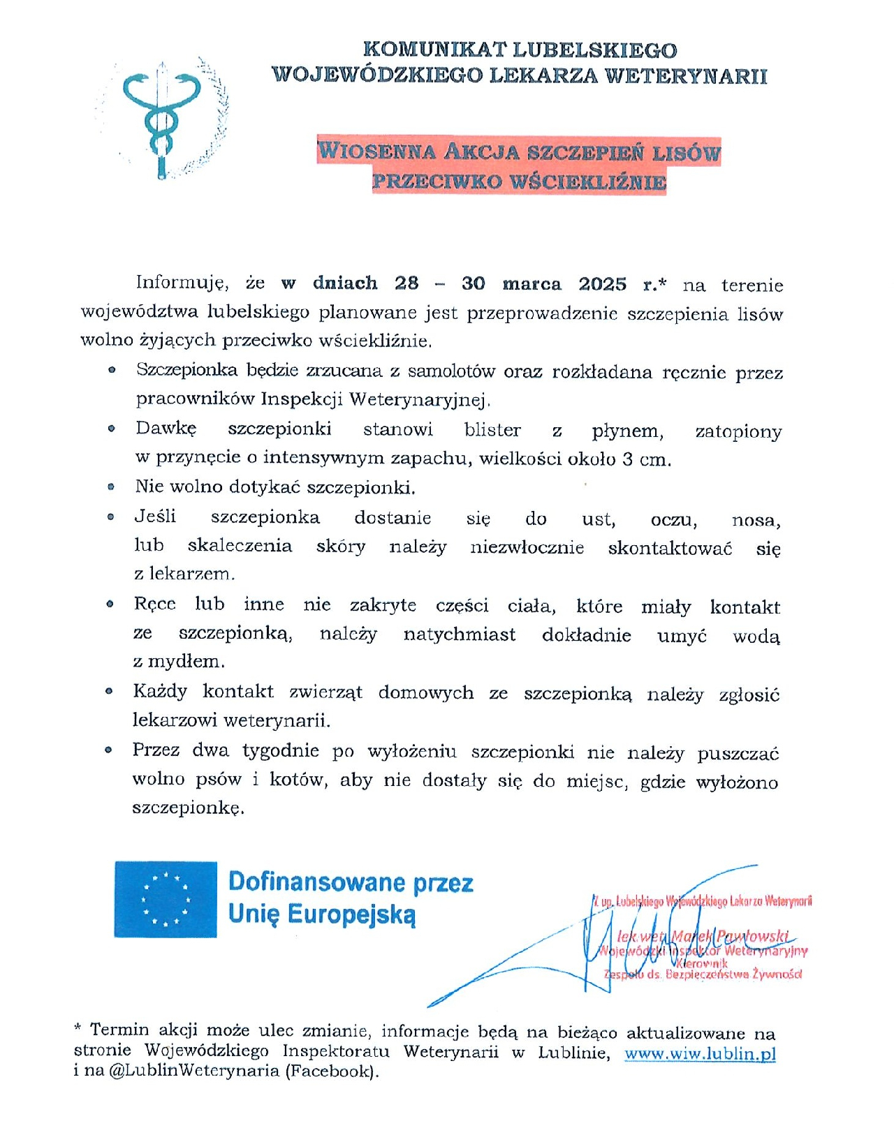 Szczepienie lisów - informacja