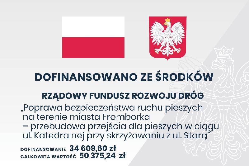 Flaga i Godło Polski z napisami o dofinansowaniu ze srodków RFRD