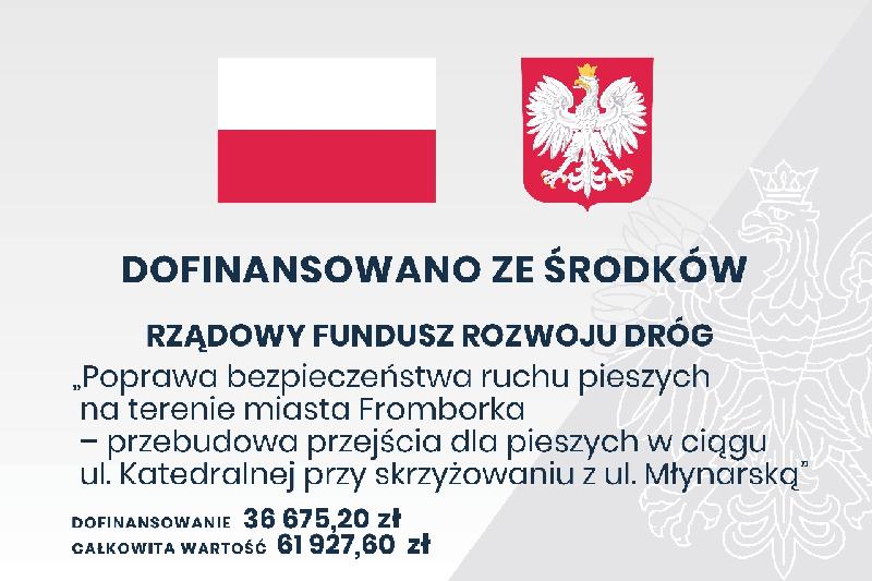 Flaga i Godło Polski z napisami o dofinansowaniu ze srodków RFRD